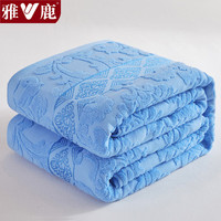 雅鹿纯棉夏季办公居家午睡毛毯单双人宿舍家用毛巾被可水洗盖毯薄被子 欧雅深蓝【全棉提花 柔顺亲肤】 200*230cm【单盖毯】