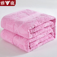 雅鹿纯棉夏季办公居家午睡毛毯单双人宿舍家用毛巾被可水洗盖毯薄被子 欧雅粉色【全棉提花 柔顺亲肤】 200*230cm【单盖毯】