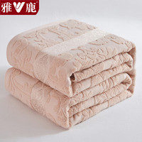 雅鹿纯棉夏季办公居家午睡毛毯单双人宿舍家用毛巾被可水洗盖毯薄被子 欧雅驼色【全棉提花 柔顺亲肤】 150*200cm【单盖毯】