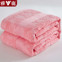 雅鹿纯棉夏季办公居家午睡毛毯单双人宿舍家用毛巾被可水洗盖毯薄被子 欧雅夕阳红【全棉提花柔顺亲肤】 200*230cm【单盖毯】