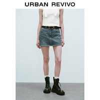 URBAN REVIVO 女装辣妹风可拆卸腰带洗水牛仔半裙 UWV840173 蓝色 S