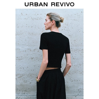 URBAN REVIVO 女士时尚休闲不规则设计感褶皱T恤 UWH440066