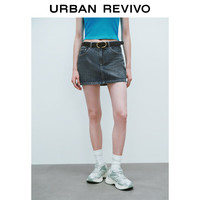 URBAN REVIVO 女士辣妹风可拆卸腰带洗水牛仔半身裙 UWV840174 浅蓝 XS