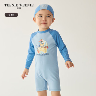 Teenie Weenie Kids小熊童装24夏季UPF50+防晒男宝宝连体泳衣 蓝色 80cm