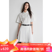 ochirly欧时力 学院风衬衫裙2024夏装压褶显瘦短袖连衣裙女 白色 M