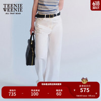Teenie Weenie小熊2024年夏季高腰长裤休闲裤阔腿裤白色裤子女 白色 155/XS