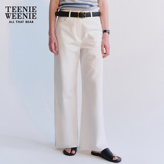 Teenie Weenie小熊2024年夏季高腰长裤休闲裤阔腿裤白色裤子女 白色 155/XS