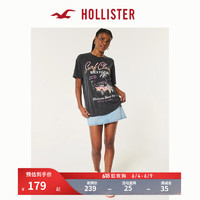 HOLLISTER24夏季美式印花棉质宽松圆领短袖T恤 女 KI357-3237 水洗黑色 XS (160/84A)