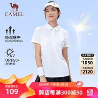 CAMEL 骆驼 冰感防晒POLO衫女士透气速干短袖T恤 J23BARLG015 无际白 L