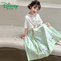 Disney 迪士尼 夏日马面裙穿搭女童套装中国风日常汉服古风夏季宝宝薄款唐装汉服 绿色燕子马面裙* 120