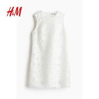 H&M2024夏季女装镂空刺绣连衣裙1240738 白色 155/80