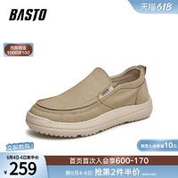 BASTO 百思图 2024夏季新款时髦透气懒人一脚蹬布鞋厚底男休闲鞋X3087BM4