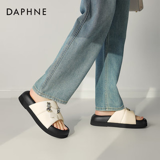 达芙妮（DAPHNE）增高厚底拖鞋女2024夏季外穿时尚一字拖感百搭休闲凉拖鞋女 米色 39