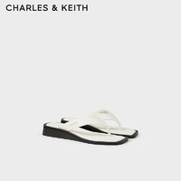 CHARLES&KEITH24夏季外穿休闲方头夹趾拖鞋女CK1-80360149 Cream奶白色 37