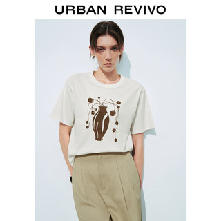 URBAN REVIVO 女士时尚简约休闲撞色印花短袖T恤UWH440065 本白 S