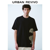 URBAN REVIVO 男士撞色刺绣短袖T恤 UML440116 正黑 S
