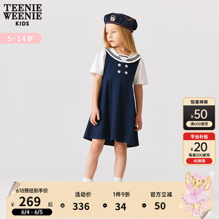 Teenie Weenie Kids小熊童装女童24年夏款复古海军风短袖连衣裙 藏青色 120cm