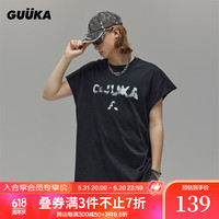 古由卡(GUUKA)LAB沙丘废土风透气舒适背心男夏潮 复古水洗不易变形上衣宽松 黑色 XXL