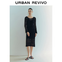 URBAN REVIVO UR2024夏季女装法式高级感镂空钩花针织连衣裙UWG940176 正黑 XS