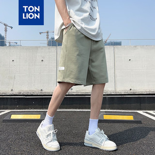 唐狮 TONLION2024男针织侧边织标基本宽松休闲短裤WP 茶绿 M