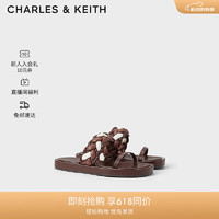 CHARLES&KEITH24夏季厚底织一脚蹬外穿拖鞋女CK1-70360154 Brown棕色 35