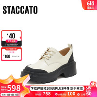 STACCATO 思加图 春季复古厚底乐福鞋单鞋女皮鞋子F8802AM3 米色 34