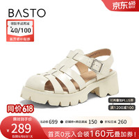 BASTO 百思图 2024夏季时尚复古罗马猪笼鞋粗跟女凉鞋UDD02BL4 米白 35