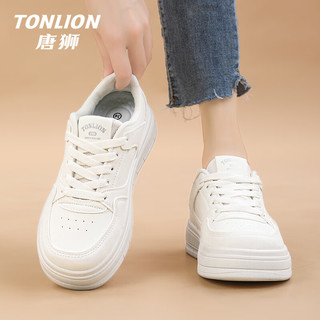 唐狮（TonLion）女鞋夏季2024时尚板鞋女士厚底休闲鞋子女黑白熊猫小白鞋 米色 39 39码