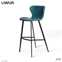 LiwurMobel轻奢家用吧台椅吧凳高脚凳吧椅简约北欧岛台酒吧高椅子设计师 深蓝偏绿 坐高75cm