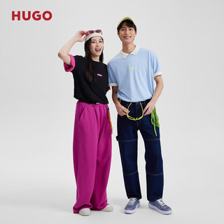 HUGO【100%棉 男女同款】 24夏季双图案宽松棉质短袖T恤 001-黑色 XL