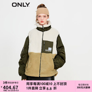 ONLY时尚仿羊羔绒拼接假两件棉服外套女|123122004 E05 常春藤绿IVY GREEN 170/88A/L