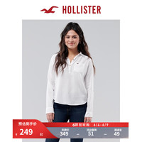HOLLISTER春夏辣妹风LOGO套头纽扣宽松垂感衬衫上衣 女 308185-1 白色 S