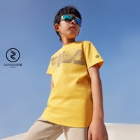 FILA 斐乐 男童（105-170）运动T恤儿童跑步休闲基础圆领针织短袖衫