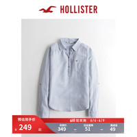 HOLLISTER春夏辣妹风LOGO套头纽扣宽松垂感衬衫上衣 女 308185-1 浅蓝色条纹 S