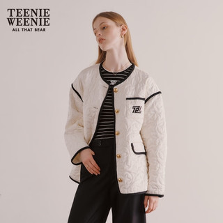 Teenie Weenie小熊秋冬棉服撞色菱形格薄款棉服外套绗线短款 象牙白 155/XS