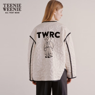 Teenie Weenie小熊秋冬棉服撞色菱形格薄款棉服外套绗线短款 象牙白 155/XS