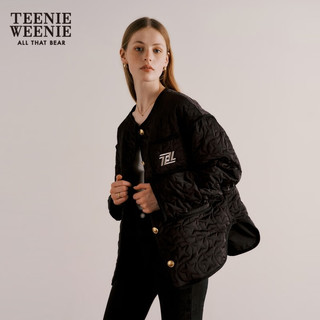 Teenie Weenie小熊秋冬棉服撞色菱形格薄款棉服外套绗线短款 黑色 165/M