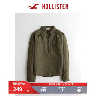 HOLLISTER春夏辣妹风LOGO套头纽扣宽松垂感衬衫上衣 女 308185-1 橄榄绿 S