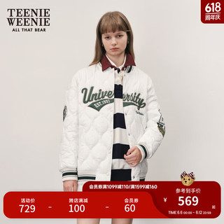 Teenie Weenie小熊秋冬学院风菱形波浪纹棒球棉服外套女 象牙白 165/M