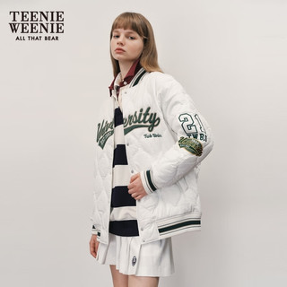 Teenie Weenie小熊秋冬学院风菱形波浪纹棒球棉服外套女 象牙白 165/M