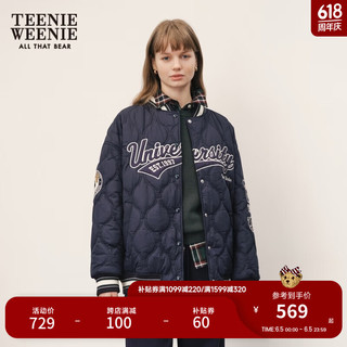 Teenie Weenie小熊秋冬学院风菱形波浪纹棒球棉服外套女 藏青色 155/XS