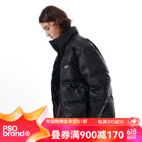 PSO Brand亮面羽绒服男女潮牌帅气冬季白鸭绒立领外套 黑色 XL