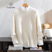 帕什 羊绒衫男士秋冬100%山羊绒圆领提花厚款针织毛衣 YB-2226 墨绿 XXL