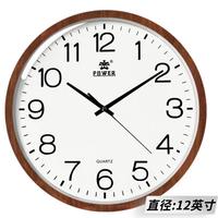 POWER霸王挂钟客厅简约时钟创意挂墙石英钟免打孔家用12英寸BW239518J1 中木纹(30cm)