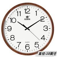 POWER霸王挂钟客厅简约时钟创意挂墙石英钟免打孔家用10英寸BW239517J1 中木纹（26cm）