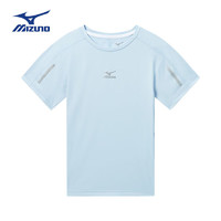 美津浓（MIZUNO）/Mizuno儿童夏季短袖运动纯棉圆领透气轻薄上衣速干t恤 浅帆蓝色 130CM(50-65斤)
