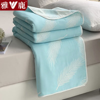 雅鹿纯棉毛毯夏季办公室午睡盖毯单人毛巾被夏天空调被宿舍毛巾毯薄被 羽毛蓝【一毯多用 柔软亲肤】 90*100cm【单盖毯】