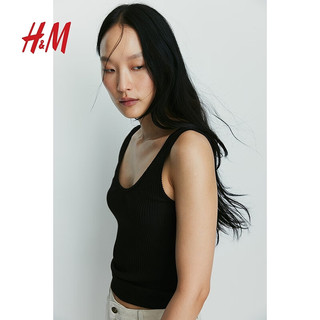 H&M2024夏季新款女装上衣时尚休闲百搭修身罗纹背心1235779 黑色 1