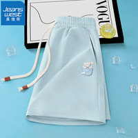 真维斯华夫格高腰松紧短裤女夏季2024年运动简约风舒适透气三分裤GX 薄荷绿-口袋蓝熊K S