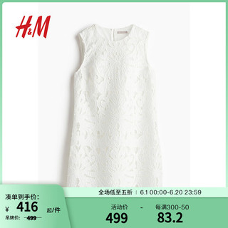 H&M2024夏季女装镂空刺绣连衣裙1240738 白色 170/116